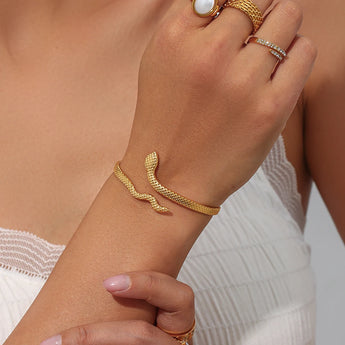Amnesia Jewellery | 18ct Gold Plated Stainless Serpent Cuff Bracelet