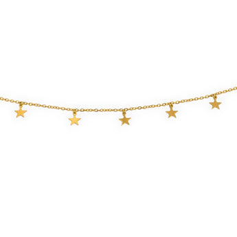 Gold plated star necklace on a white background