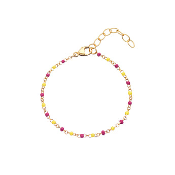 Gold Plated Sterling Silver Delilah Beaded Bracelet Featuring Pink and Yellow Enamel Details