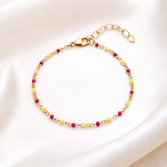 Gold Plated Sterling Silver Delilah Beaded Bracelet Featuring Pink and Yellow Enamel Details