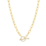 Gold Plated Sterling Silver T-Bar Paperclip Chain With Cubic Zirconia