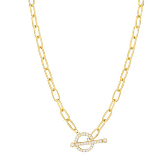 Gold Plated Sterling Silver T-Bar Paperclip Chain With Cubic Zirconia
