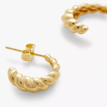 18ct Gold Plated Ribbed Hoop Earrings, 925 Sterling Silver