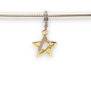 Gold Plated Sterling Silver Star with CZ  Dangle Charm