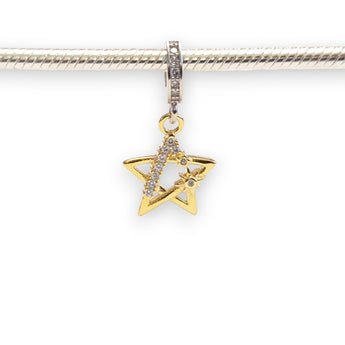 Gold Plated Sterling Silver Star with CZ  Dangle Charm