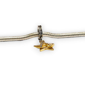 Gold Plated Sterling Silver Star with CZ  Dangle Charm