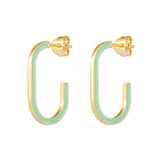 Green Enamel Hoop Earrings, 14ct Gold Plated 925 Sterling Silver