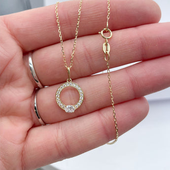 9ct Gold Cubic Zirconia Oval Drop Pendant Necklace