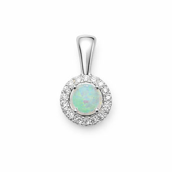 Halo Opal and Cubic Zirconia Sterling Silver Pendant for silver Necklaces