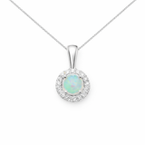 Halo Opal and Cubic Zirconia Sterling Silver Pendant Necklace