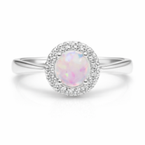 Halo Opal and Cubic Zirconia Sterling Silver Ring