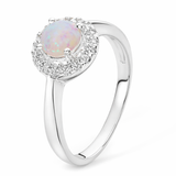 Halo Opal and Cubic Zirconia Sterling Silver Ring