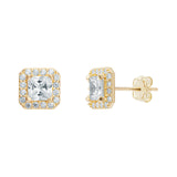 9ct Gold Square Halo Cubic Zirconia Stud Earrings