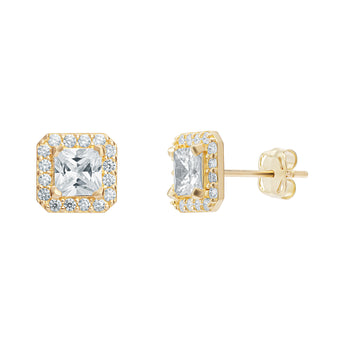 9ct Gold Square Halo Cubic Zirconia Stud Earrings
