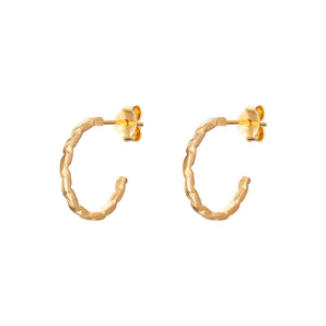 14ct Gold Plated Hammered Hoop Earrings, 925 Sterling Silver