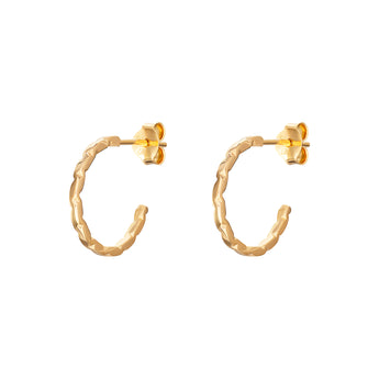 14ct Gold Plated Hammered Hoop Earrings, 925 Sterling Silver