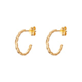 14ct Gold Plated Hammered Hoop Earrings, 925 Sterling Silver