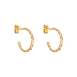 14ct Gold Plated Hammered Hoop Earrings, 925 Sterling Silver