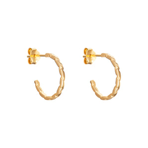 14ct Gold Plated Hammered Hoop Earrings, 925 Sterling Silver