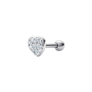 Sparkling CZ Heart Barbell Stud in silver