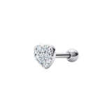 Sparkling CZ Heart Barbell Stud in silver