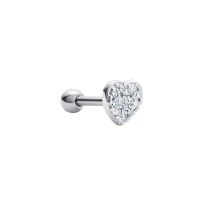 Sparkling CZ Heart Barbell Stud in silver