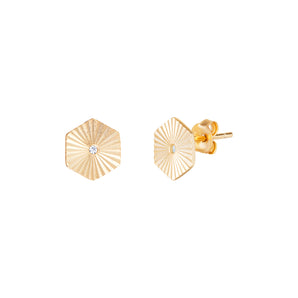 14ct Gold Plated Hexagon Sunburst Stud Earrings, 925 Sterling Silver