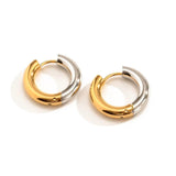 Amnesia Jewellery | Gold Plated and Stainless Steel Hinged Hoop Earrings. Elegant gold plated stainless steel two tone chunky hinged hoop earrings, crafted from 18ct gold plated stainless steel, tarnish free and waterproof. Shop now for quality Jewellery/Jewelry!