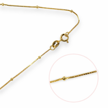 Isabelle 18ct Gold Plated Satellite Box Chain 1mm 925 Sterling Silver Close Ups