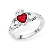 January Birthstone - Garnet Cubic Zirconia Claddagh Ring