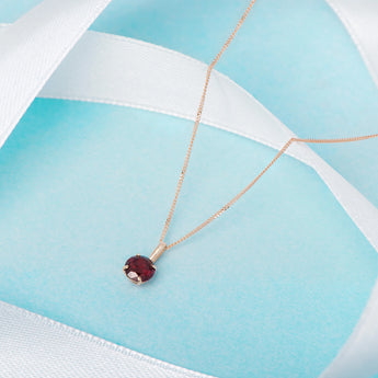 January Birthstone - Garnet Cubic Zirconia 9ct Gold Pendant Necklace 
