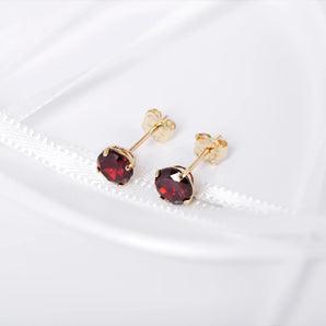 January Birthstone - Garnet Cubic Zirconia 9ct Gold Stud Earrings