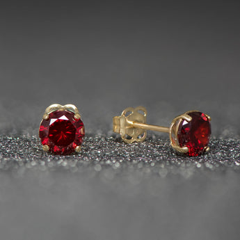 January Birthstone - Garnet Cubic Zirconia 9ct Gold Stud Earrings