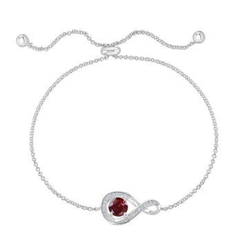 January Birthstone - Garnet Cubic Zirconia sterling Silver Adjustable Bolo Bracelet