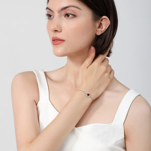 January Birthstone - Garnet Cubic Zirconia Sterling Silver Adjustable Bolo Silver Bracelet