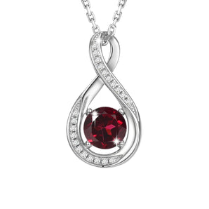 January Birthstone - Garnet Cubic Zirconia Sterling Silver Infinity Pendant Necklace