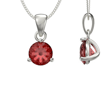 January Birthstone - Garnet Cubic Zirconia Sterling Silver Pendant Necklace