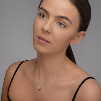 January Birthstone - Garnet Cubic Zirconia Sterling Silver Pendant Necklace