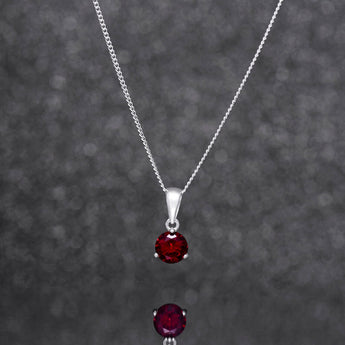 January Birthstone - Garnet Cubic Zirconia Sterling Silver Pendant Necklace