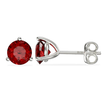 January Birthstone - Garnet Cubic Zirconia Silver Stud Earrings