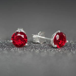 January Birthstone - Garnet Cubic Zirconia Silver Stud Earrings