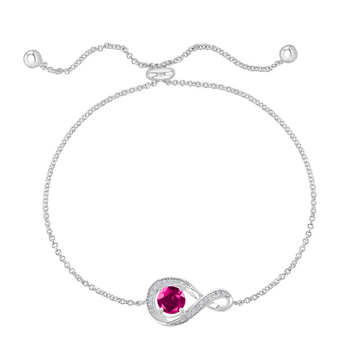 July Birthstone - Ruby Cubic Zirconia Adjustable Silver Bracelet