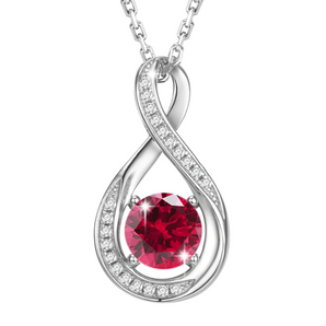 July Birthstone - Ruby Cubic Zirconia Silver Infinity Pendant Necklace
