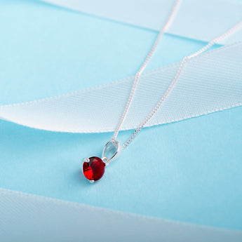 July Birthstone - Ruby Cubic Zirconia Silver Pendant Necklace