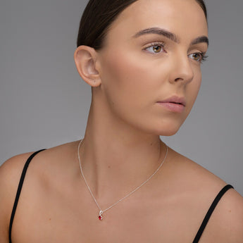 July Birthstone - Ruby Cubic Zirconia Silver Pendant Necklace