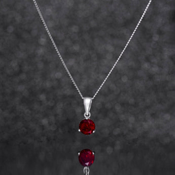 July Birthstone - Ruby Cubic Zirconia Silver Pendant Necklace