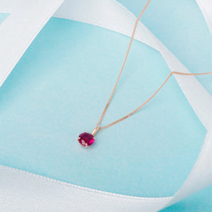 July Birthstone - Ruby Cubic Zirconia 9ct Gold Pendant Necklace