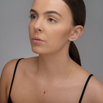 July Birthstone - Ruby Cubic Zirconia 9ct Gold Pendant Necklace