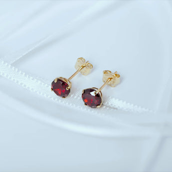 July Birthstone - Ruby Cubic Zirconia 9ct Gold Stud Earrings