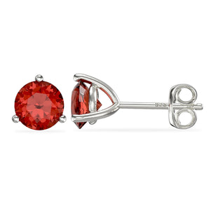 July Birthstone - Ruby Cubic Zirconia Silver Stud Earrings